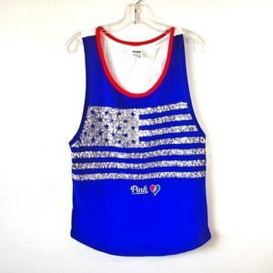 PINK Victoria's Secret M (more like a Large) Silver Sequin Flag Tank